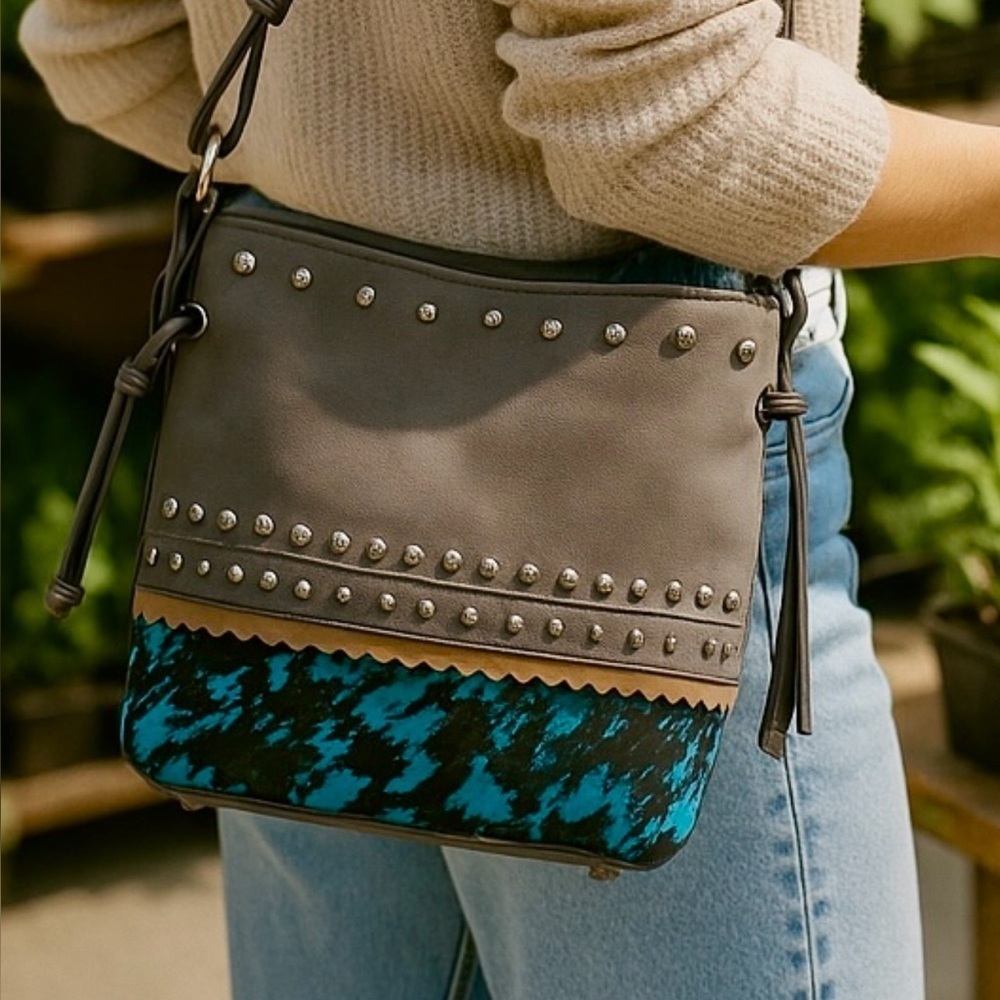 Trinity Ranch Shoulder Bag Hair On Cowhide Tourquouis Metallic Brown Crossbody